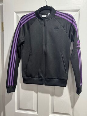adidas Black Jacket with Purple Three-Stripes